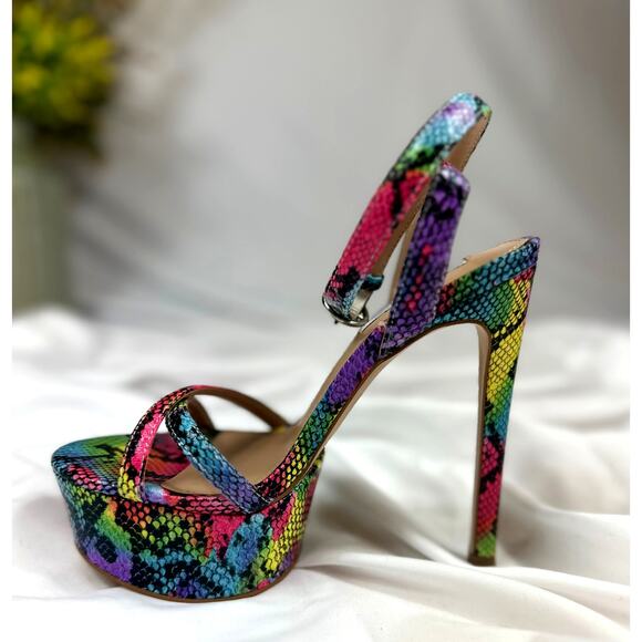 Steve Madden Marciana Snake Skin Multi Ankle Strap Open Toe High Heel Sandals 6 - Picture 6 of 16